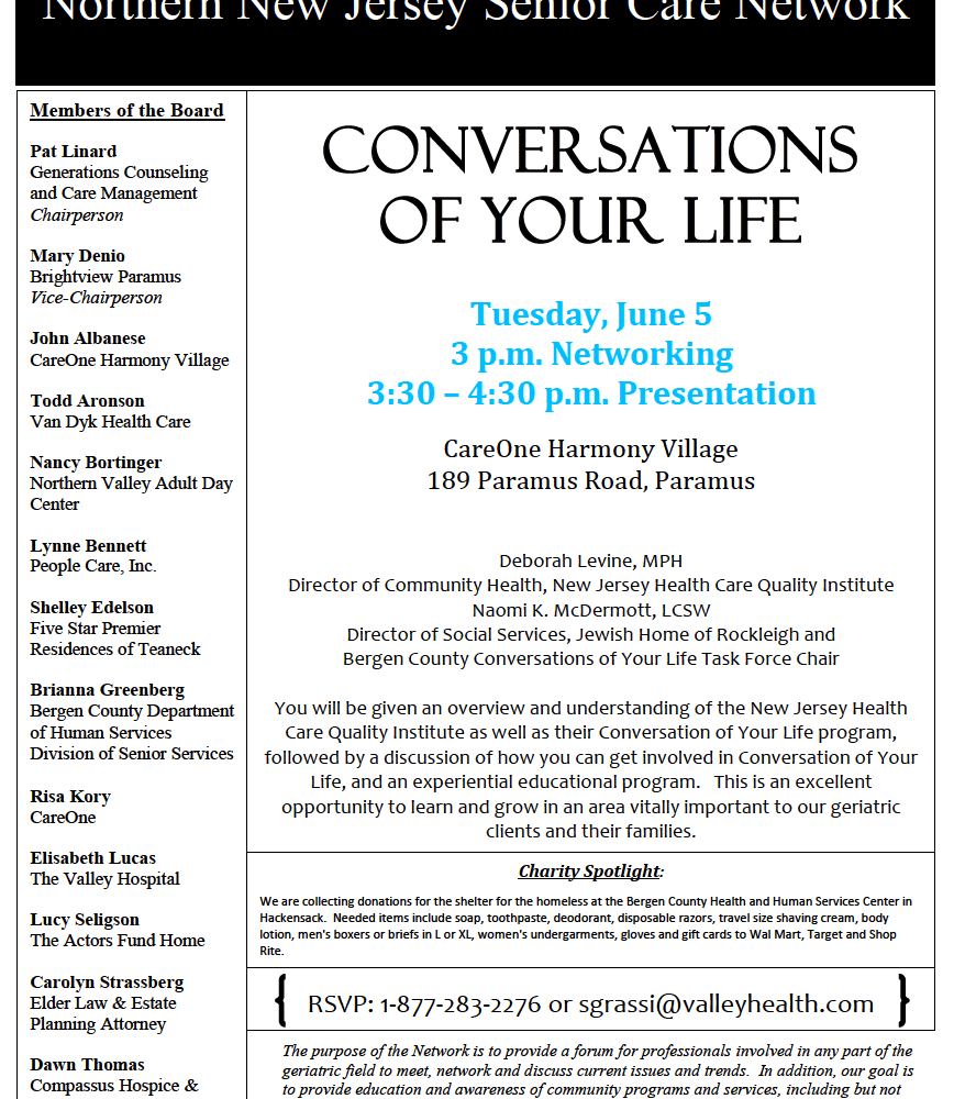 NNJSCN hosting “Conversations of Your Life” on June 5th